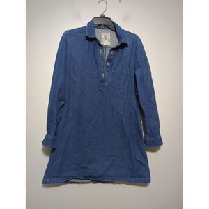 VTG 80s Studio 25 Womens Denim Shirt Dress Blue Pocketed Oversized Size Small